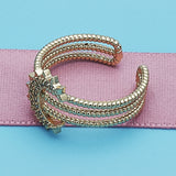 Oro Laminado Multi Stone Ring, Gold Filled Style Moon Design, with White Micro Pave, Polished, Golden Finish