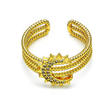 Oro Laminado Multi Stone Ring, Gold Filled Style Moon Design, with White Micro Pave, Polished, Golden Finish