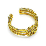 Oro Laminado Multi Stone Ring, Gold Filled Style Four-leaf Clover Design, with White Micro Pave, Polished, Golden Finish