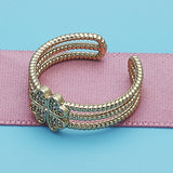 Oro Laminado Multi Stone Ring, Gold Filled Style Four-leaf Clover Design, with White Micro Pave, Polished, Golden Finish
