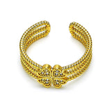 Oro Laminado Multi Stone Ring, Gold Filled Style Four-leaf Clover Design, with White Micro Pave, Polished, Golden Finish