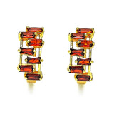 Oro Laminado Huggie Hoop, Gold Filled Style Baguette Design, with Garnet Cubic Zirconia, Polished, Golden Finish