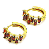 Oro Laminado Huggie Hoop, Gold Filled Style Baguette Design, with Garnet Cubic Zirconia, Polished, Golden Finish