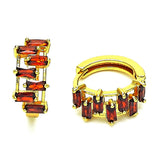 Oro Laminado Huggie Hoop, Gold Filled Style Baguette Design, with Garnet Cubic Zirconia, Polished, Golden Finish