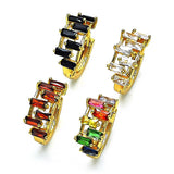 Oro Laminado Huggie Hoop, Gold Filled Style Baguette Design, with Garnet Cubic Zirconia, Polished, Golden Finish
