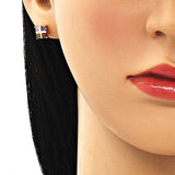 Oro Laminado Stud Earring, Gold Filled Style with Multicolor Cubic Zirconia, Polished, Golden Finish