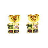 Oro Laminado Stud Earring, Gold Filled Style with Multicolor Cubic Zirconia, Polished, Golden Finish