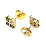Oro Laminado Stud Earring, Gold Filled Style with Multicolor Cubic Zirconia, Polished, Golden Finish