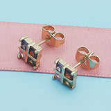 Oro Laminado Stud Earring, Gold Filled Style with Multicolor Cubic Zirconia, Polished, Golden Finish