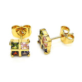 Oro Laminado Stud Earring, Gold Filled Style with Multicolor Cubic Zirconia, Polished, Golden Finish