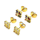 Oro Laminado Stud Earring, Gold Filled Style with Multicolor Cubic Zirconia, Polished, Golden Finish