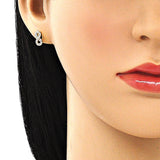 Oro Laminado Stud Earring, Gold Filled Style Infinite Design, with White Micro Pave, Polished, Golden Finish