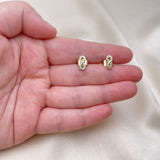 Oro Laminado Stud Earring, Gold Filled Style Infinite Design, with White Micro Pave, Polished, Golden Finish