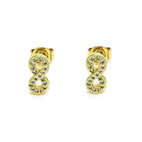 Oro Laminado Stud Earring, Gold Filled Style Infinite Design, with White Micro Pave, Polished, Golden Finish