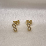 Oro Laminado Stud Earring, Gold Filled Style Infinite Design, with White Micro Pave, Polished, Golden Finish