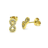 Oro Laminado Stud Earring, Gold Filled Style Infinite Design, with White Micro Pave, Polished, Golden Finish