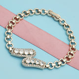 Oro Laminado Fancy Bracelet, Gold Filled Style with White Cubic Zirconia and White Micro Pave, Polished, Golden Finish