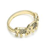 Oro Laminado Multi Stone Ring, Gold Filled Style Elephant Design, with White Micro Pave, Polished, Golden Finish