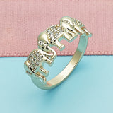 Oro Laminado Multi Stone Ring, Gold Filled Style Elephant Design, with White Micro Pave, Polished, Golden Finish