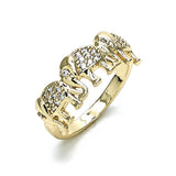 Oro Laminado Multi Stone Ring, Gold Filled Style Elephant Design, with White Micro Pave, Polished, Golden Finish