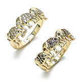 Oro Laminado Multi Stone Ring, Gold Filled Style Elephant Design, with White Micro Pave, Polished, Golden Finish