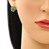 Oro Laminado Stud Earring, Gold Filled Style Baguette Design, with Green Cubic Zirconia, Polished, Golden Finish