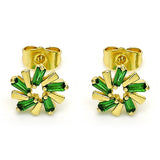 Oro Laminado Stud Earring, Gold Filled Style Baguette Design, with Green Cubic Zirconia, Polished, Golden Finish