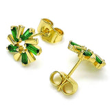 Oro Laminado Stud Earring, Gold Filled Style Baguette Design, with Green Cubic Zirconia, Polished, Golden Finish
