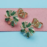 Oro Laminado Stud Earring, Gold Filled Style Baguette Design, with Green Cubic Zirconia, Polished, Golden Finish