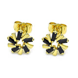 Oro Laminado Stud Earring, Gold Filled Style Baguette Design, with Black Cubic Zirconia, Polished, Golden Finish