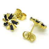 Oro Laminado Stud Earring, Gold Filled Style Baguette Design, with Black Cubic Zirconia, Polished, Golden Finish
