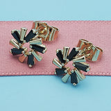 Oro Laminado Stud Earring, Gold Filled Style Baguette Design, with Black Cubic Zirconia, Polished, Golden Finish