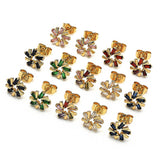 Oro Laminado Stud Earring, Gold Filled Style Baguette Design, with Black Cubic Zirconia, Polished, Golden Finish