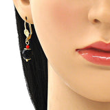 Oro Laminado Dangle Earring, Gold Filled Style Ball Design, with Black and Garnet Crystal, Polished, Golden Finish