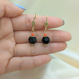 Oro Laminado Dangle Earring, Gold Filled Style Ball Design, with Black and Garnet Crystal, Polished, Golden Finish