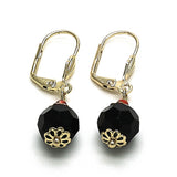Oro Laminado Dangle Earring, Gold Filled Style Ball Design, with Black and Garnet Crystal, Polished, Golden Finish
