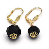 Oro Laminado Dangle Earring, Gold Filled Style Ball Design, with Black and Garnet Crystal, Polished, Golden Finish