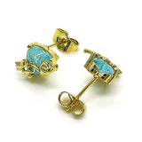 Oro Laminado Stud Earring, Gold Filled Style Heart and Love Design, with Aqua Blue Cubic Zirconia, Polished, Golden Finish