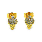 Oro Laminado Stud Earring, Gold Filled Style Ice Cream Design, with White Micro Pave, Polished, Golden Finish