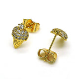 Oro Laminado Stud Earring, Gold Filled Style Ice Cream Design, with White Micro Pave, Polished, Golden Finish
