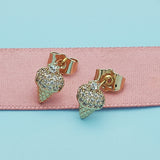 Oro Laminado Stud Earring, Gold Filled Style Ice Cream Design, with White Micro Pave, Polished, Golden Finish