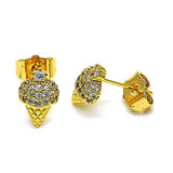 Oro Laminado Stud Earring, Gold Filled Style Ice Cream Design, with White Micro Pave, Polished, Golden Finish
