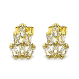 Oro Laminado Stud Earring, Gold Filled Style Baguette Design, with White Cubic Zirconia, Polished, Golden Finish