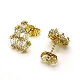 Oro Laminado Stud Earring, Gold Filled Style Baguette Design, with White Cubic Zirconia, Polished, Golden Finish