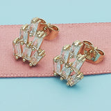 Oro Laminado Stud Earring, Gold Filled Style Baguette Design, with White Cubic Zirconia, Polished, Golden Finish