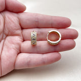 Oro Laminado Huggie Hoop, Gold Filled Style with Amethyst Cubic Zirconia and White Micro Pave, Polished, Golden Finish