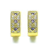 Oro Laminado Huggie Hoop, Gold Filled Style with Amethyst Cubic Zirconia and White Micro Pave, Polished, Golden Finish