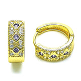 Oro Laminado Huggie Hoop, Gold Filled Style with Amethyst Cubic Zirconia and White Micro Pave, Polished, Golden Finish