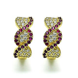 Oro Laminado Huggie Hoop, Gold Filled Style with Ruby and White Micro Pave, Polished, Golden Finish