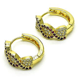 Oro Laminado Huggie Hoop, Gold Filled Style with Ruby and White Micro Pave, Polished, Golden Finish